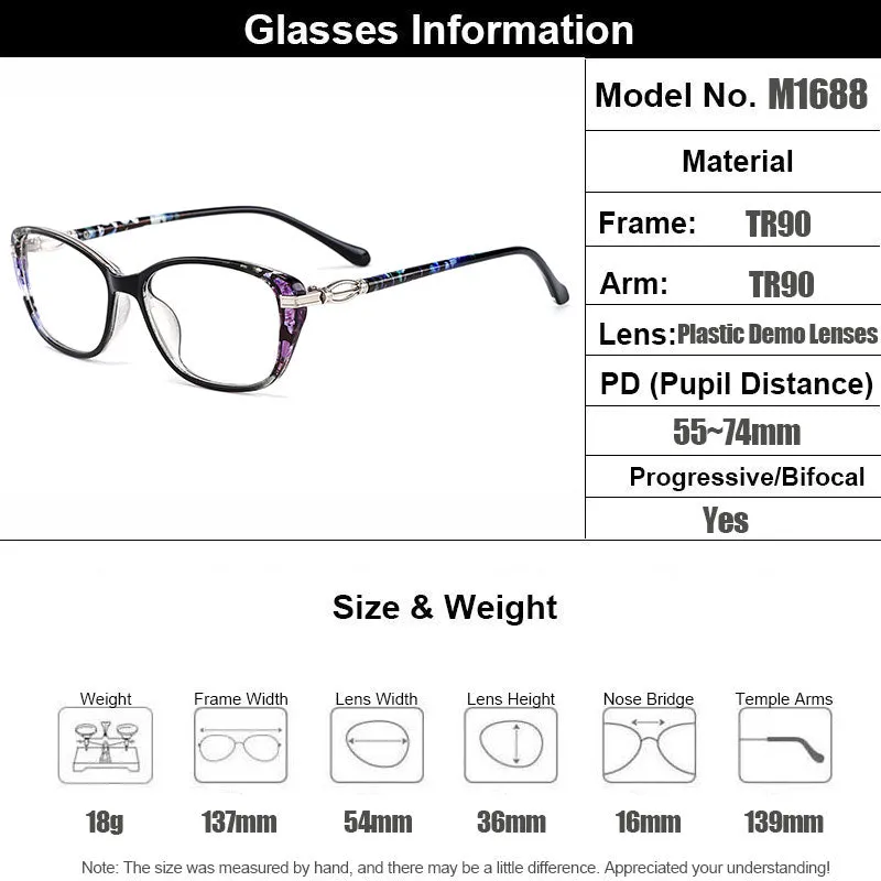 Gmei Women's Eyeglasses Ultra-Light Tr90 Square Full Rim Eyewear M1688