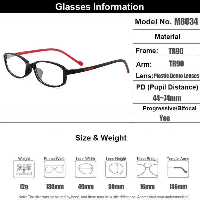 Gmei Women's Eyeglasses Ultralight Tr90 Square Plastic Small Face M8034