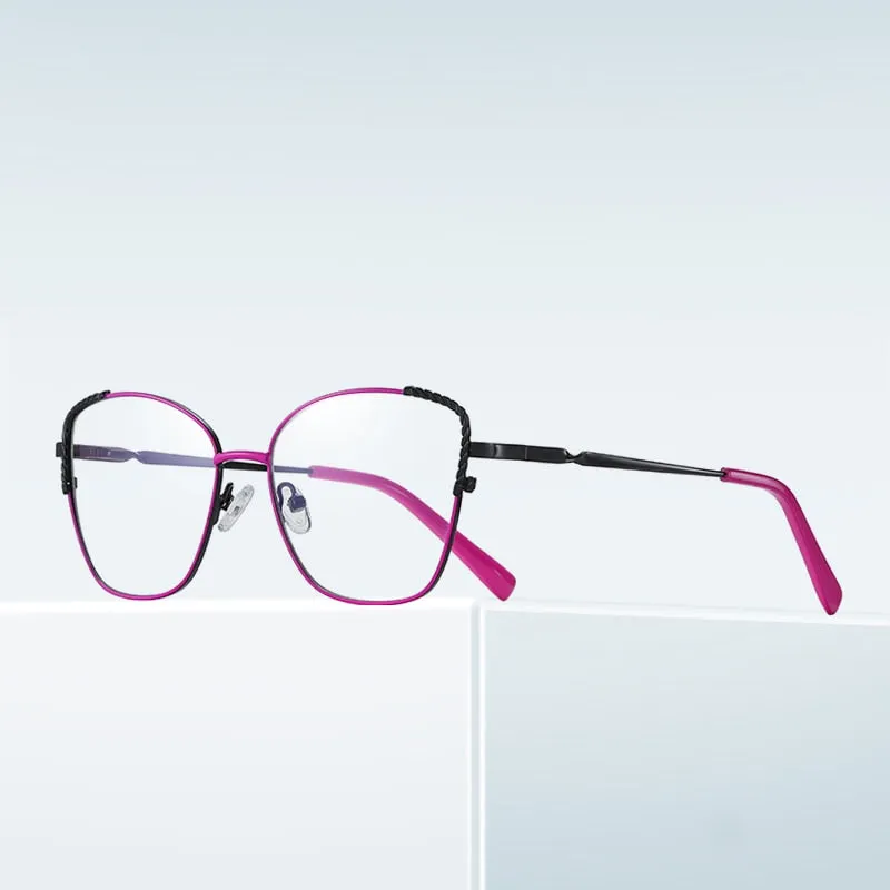 Gmei Women's Full Rim Alloy Polygonal Cat Eye Frame Eyeglasses