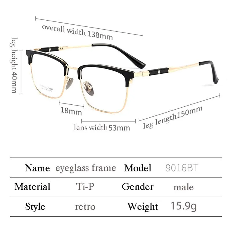 Handoer Men's Full Rim Square Titanium Eyeglasses 9016