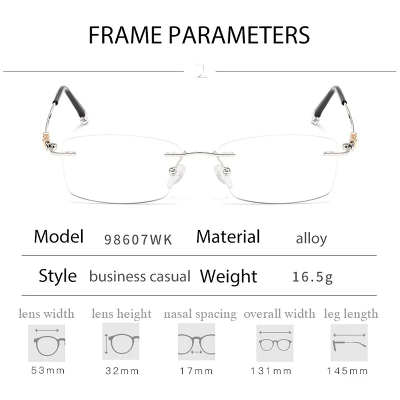 Handoer Men's Rimless Customized Lens Shape Alloy Eyeglasses 98607wk