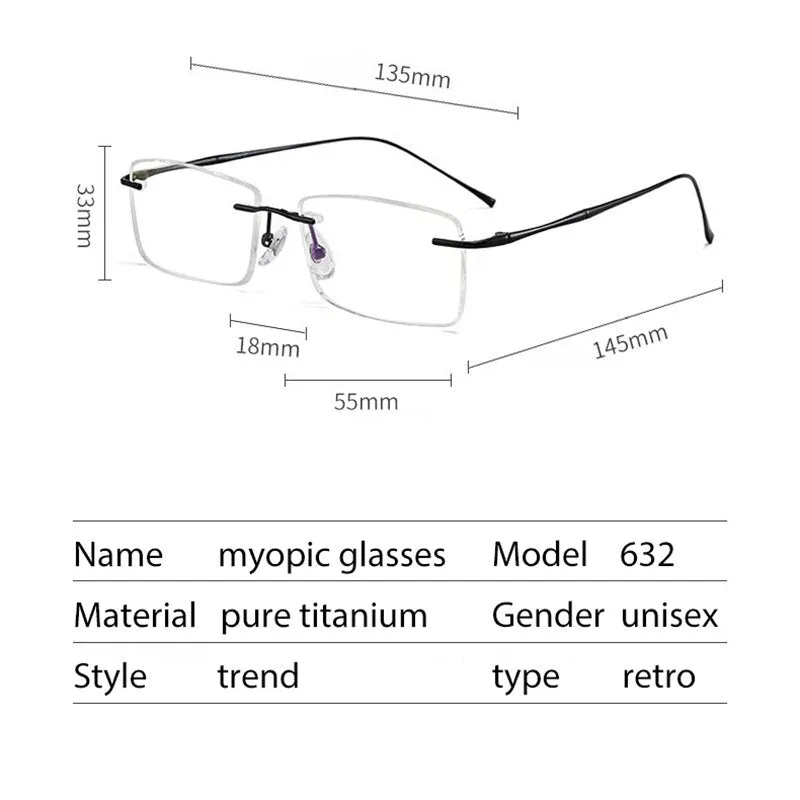 Handoer Men's Rimless Customized Lens Shape Titanium Eyeglasses 632