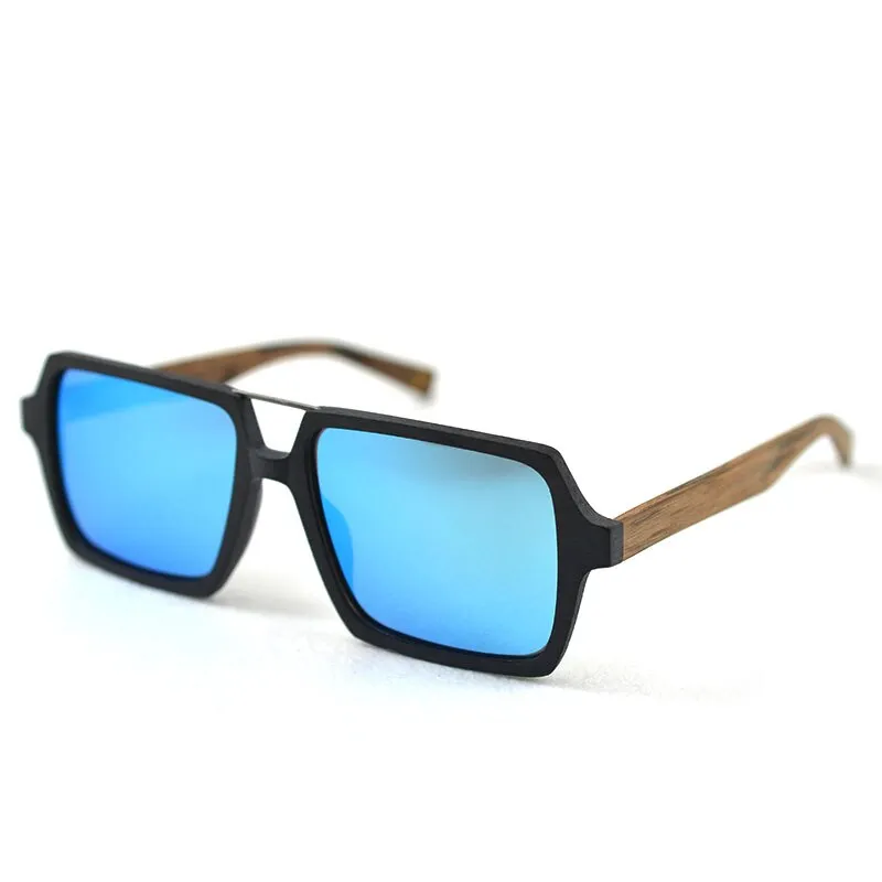 Hdcrafter Men's Full Rim Double Bridge Square Frame Polarized Wood Sunglasses Pd90161