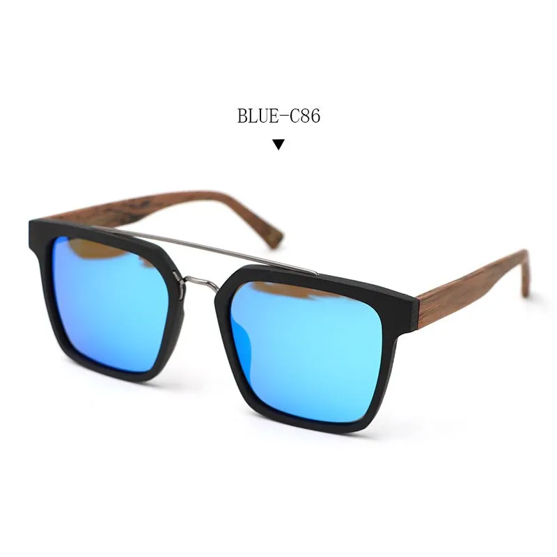 Hdcrafter Men's Full Rim Double Bridge Square Frame Polarized Wood Sunglasses Ps7050