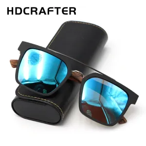 Hdcrafter Men's Full Rim Double Bridge Square Frame Polarized Wood Sunglasses Ps7050