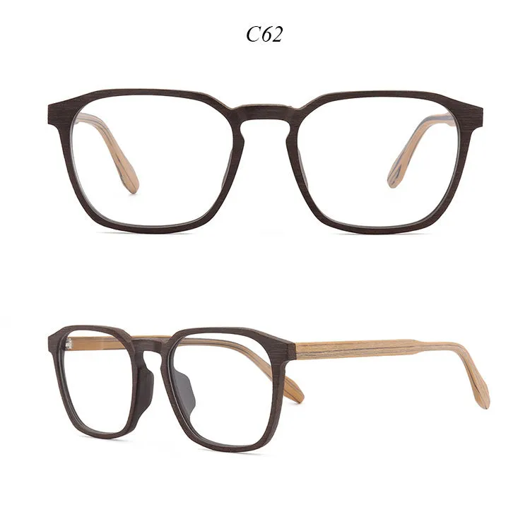 Hdcrafter Men's Full Rim Oversized Square Wood Frame Eyeglasses 1692