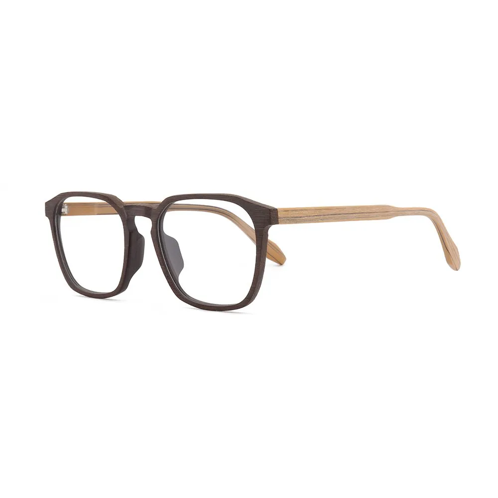 Hdcrafter Men's Full Rim Oversized Square Wood Frame Eyeglasses 1692