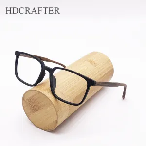 Hdcrafter Men's Full Rim Oversized Square Wood Frame Eyeglasses 1693