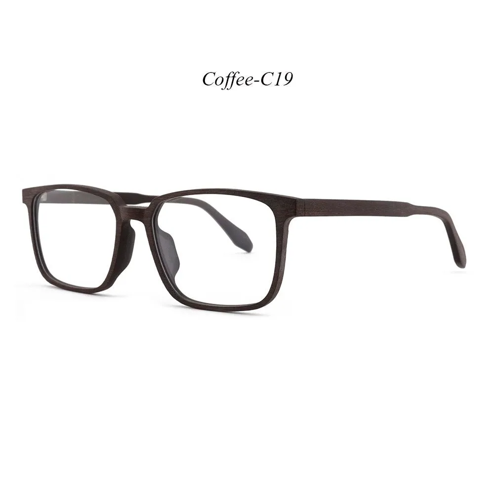 Hdcrafter Men's Full Rim Oversized Square Wood Frame Eyeglasses 1693