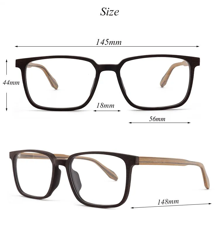 Hdcrafter Men's Full Rim Oversized Square Wood Frame Eyeglasses 1693