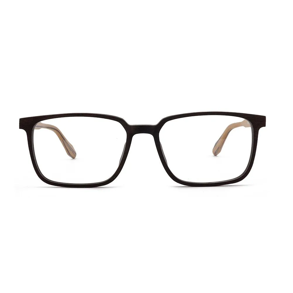 Hdcrafter Men's Full Rim Oversized Square Wood Frame Eyeglasses 1693