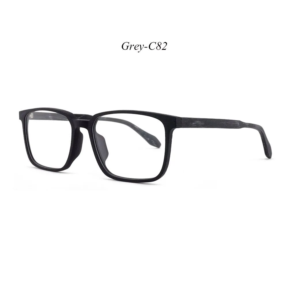 Hdcrafter Men's Full Rim Oversized Square Wood Frame Eyeglasses 1693