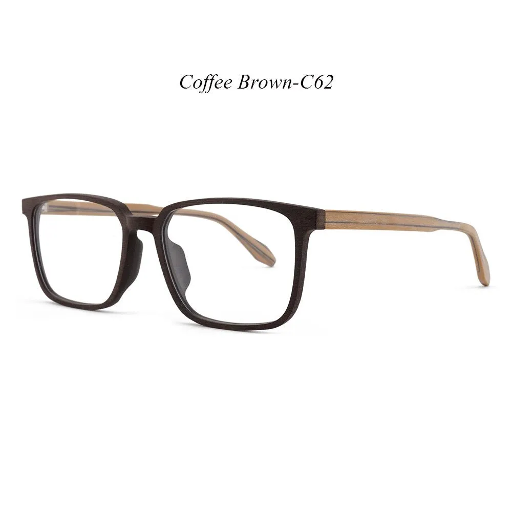 Hdcrafter Men's Full Rim Oversized Square Wood Frame Eyeglasses 1693