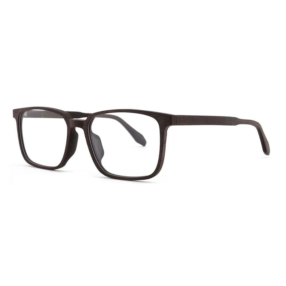 Hdcrafter Men's Full Rim Oversized Square Wood Frame Eyeglasses 1693