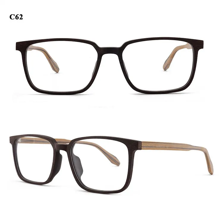 Hdcrafter Men's Full Rim Oversized Square Wood Frame Eyeglasses 1693