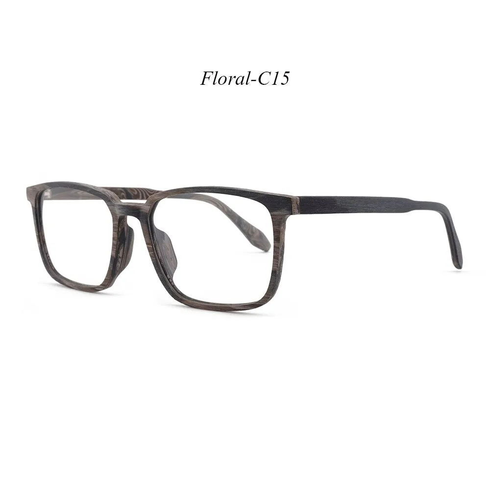 Hdcrafter Men's Full Rim Oversized Square Wood Frame Eyeglasses 1693