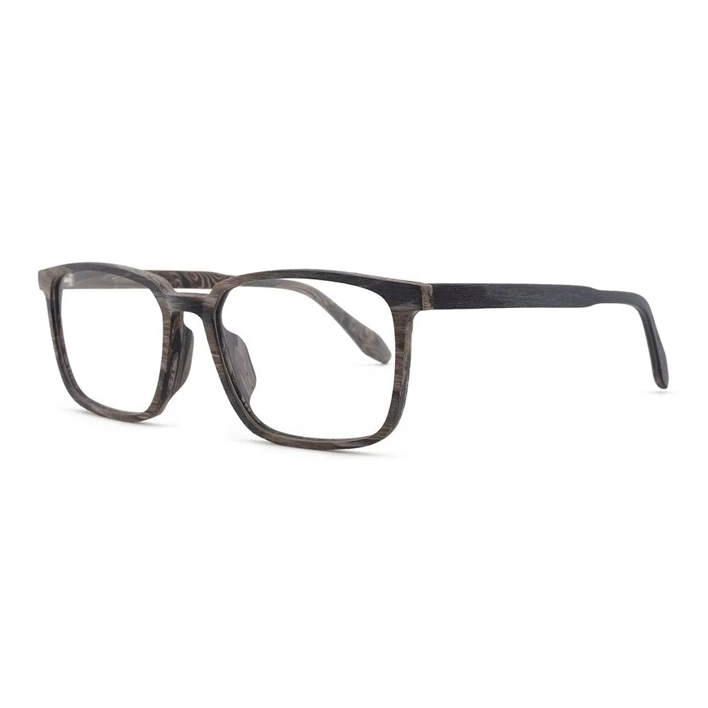 Hdcrafter Men's Full Rim Oversized Square Wood Frame Eyeglasses 1693