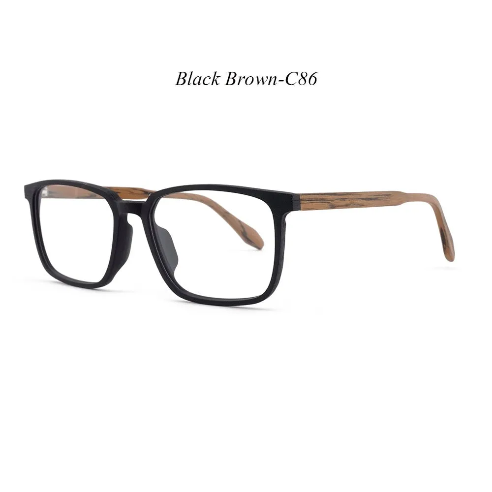 Hdcrafter Men's Full Rim Oversized Square Wood Frame Eyeglasses 1693