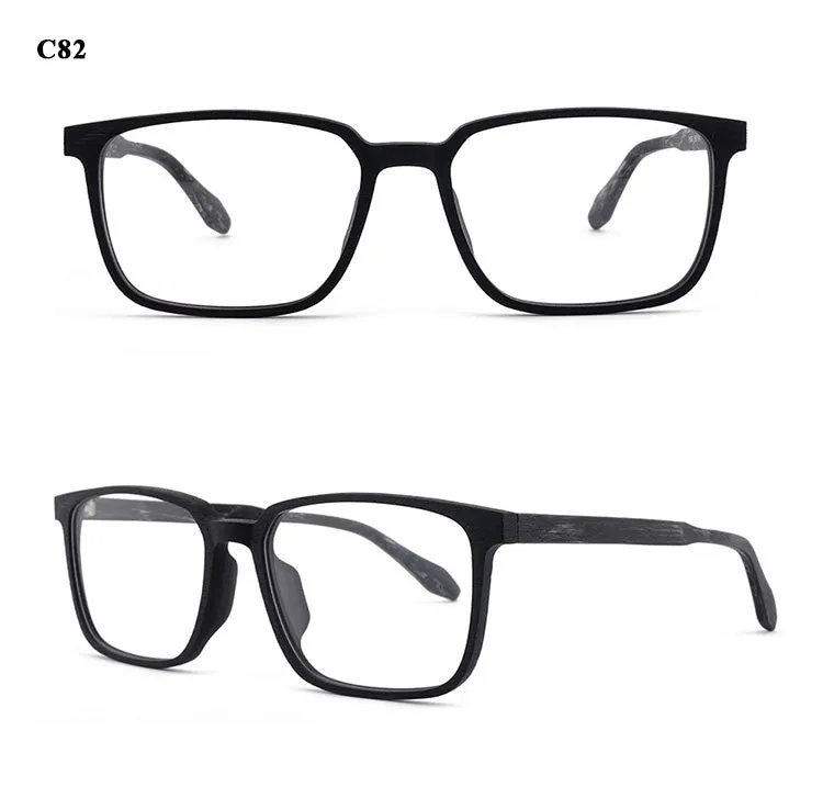 Hdcrafter Men's Full Rim Oversized Square Wood Frame Eyeglasses 1693