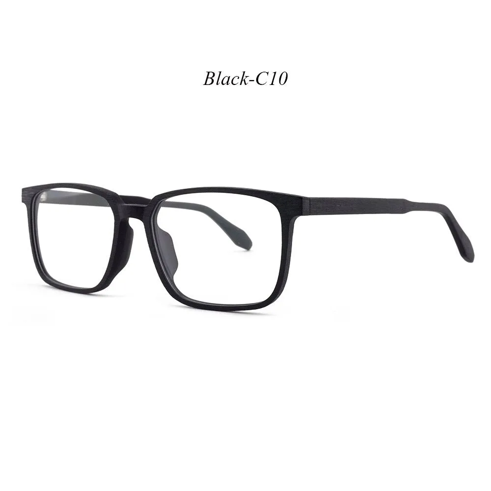 Hdcrafter Men's Full Rim Oversized Square Wood Frame Eyeglasses 1693