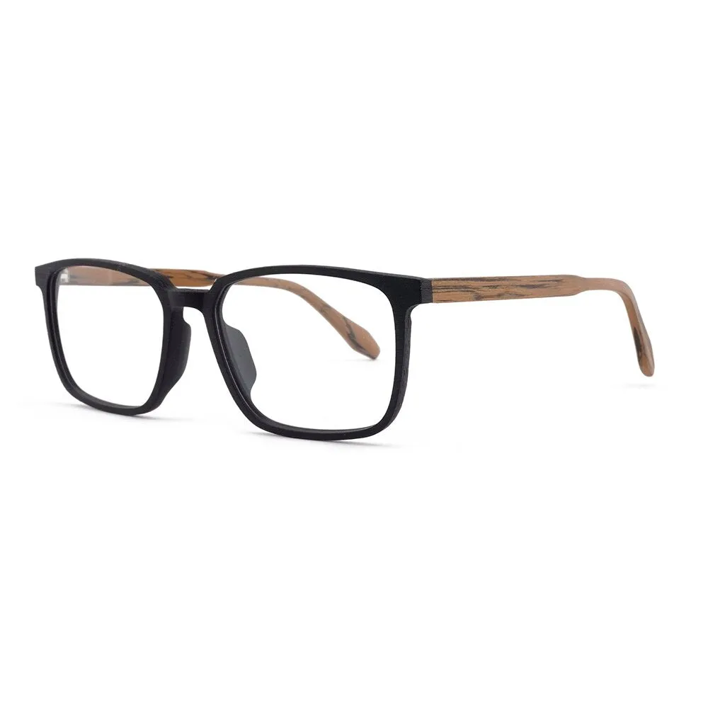 Hdcrafter Men's Full Rim Oversized Square Wood Frame Eyeglasses 1693