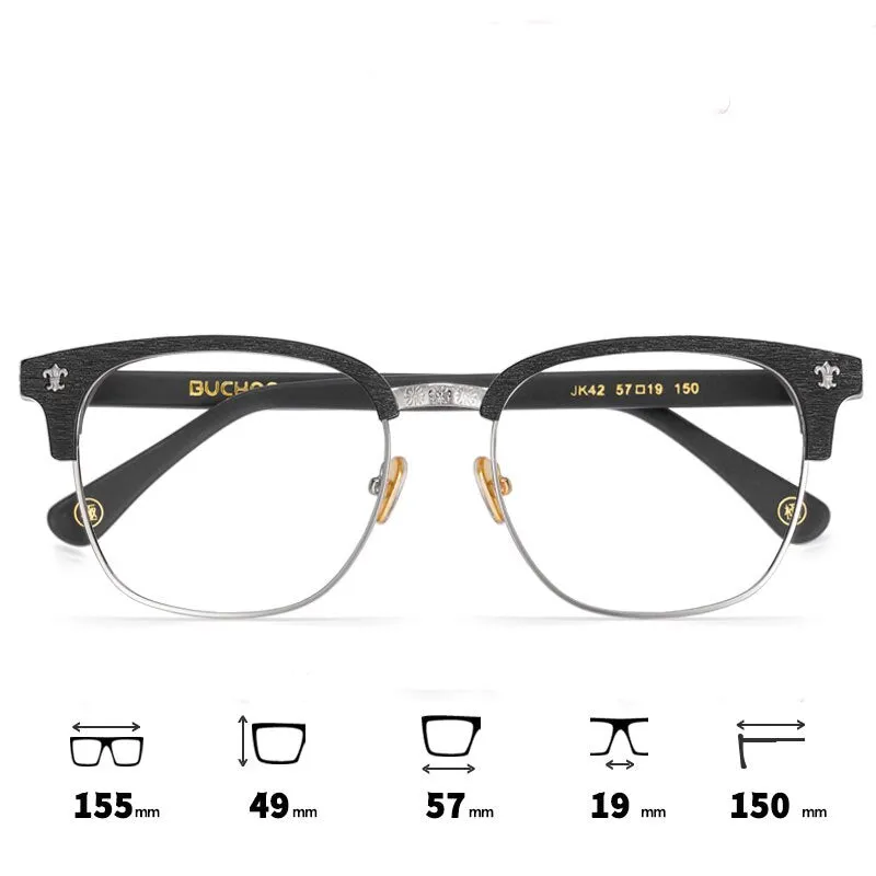 Hdcrafter Men's Full Rim Wide Square Wood Alloy Eyeglasses Jkk042