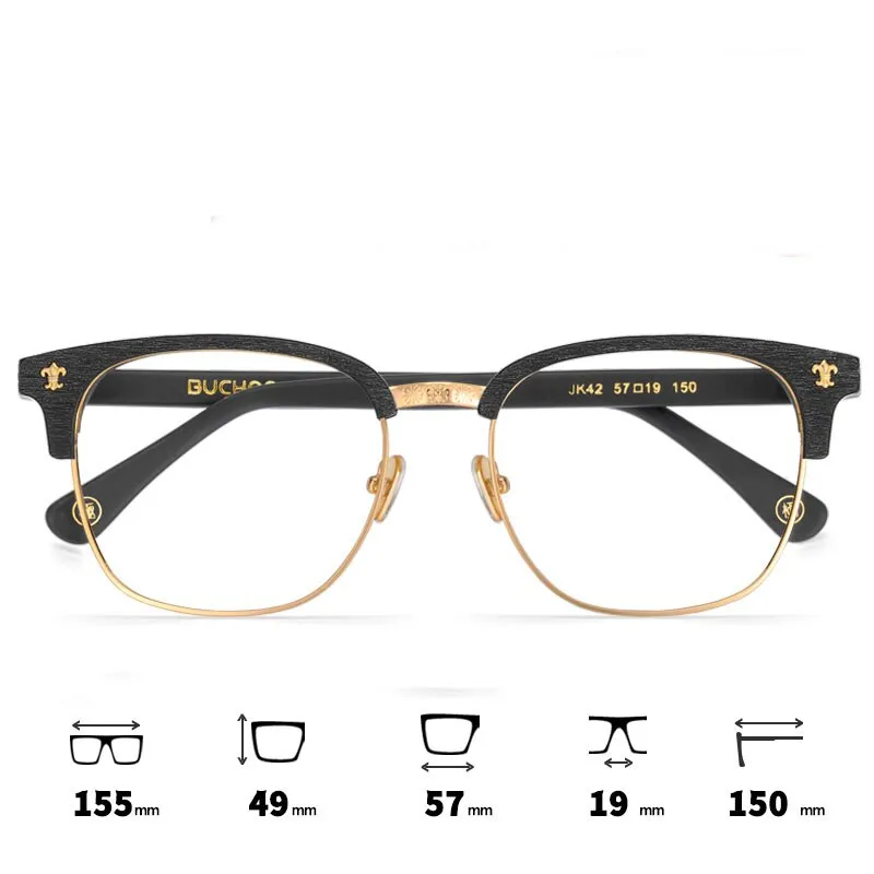 Hdcrafter Men's Full Rim Wide Square Wood Alloy Eyeglasses Jkk042