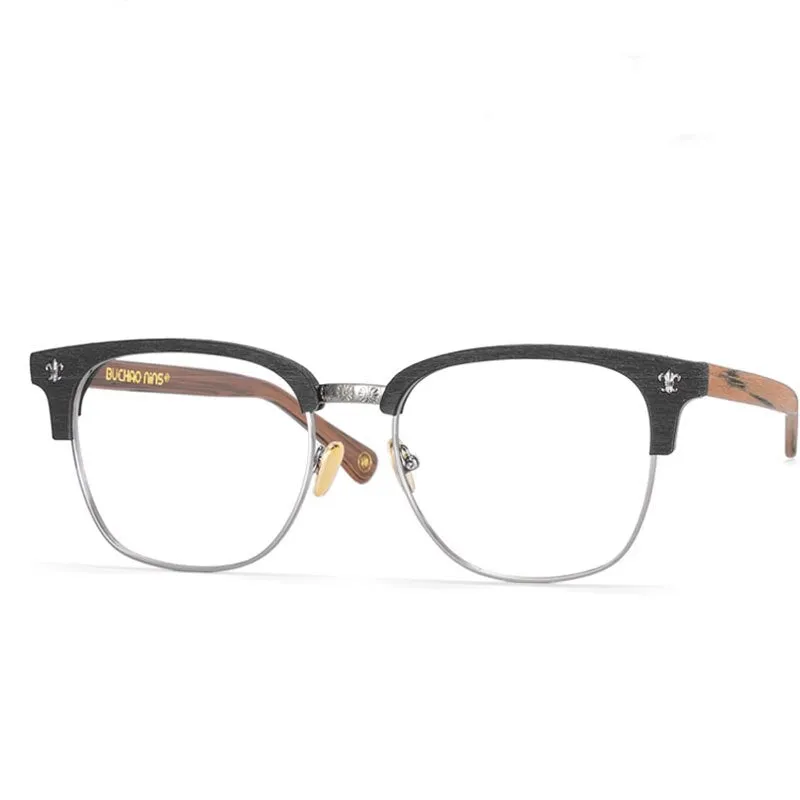 Hdcrafter Men's Full Rim Wide Square Wood Alloy Eyeglasses Jkk042