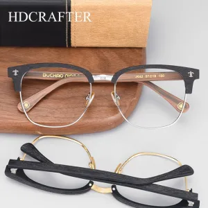 Hdcrafter Men's Full Rim Wide Square Wood Alloy Eyeglasses Jkk042