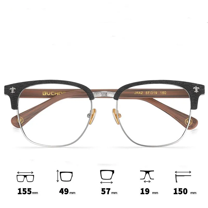 Hdcrafter Men's Full Rim Wide Square Wood Alloy Eyeglasses Jkk042