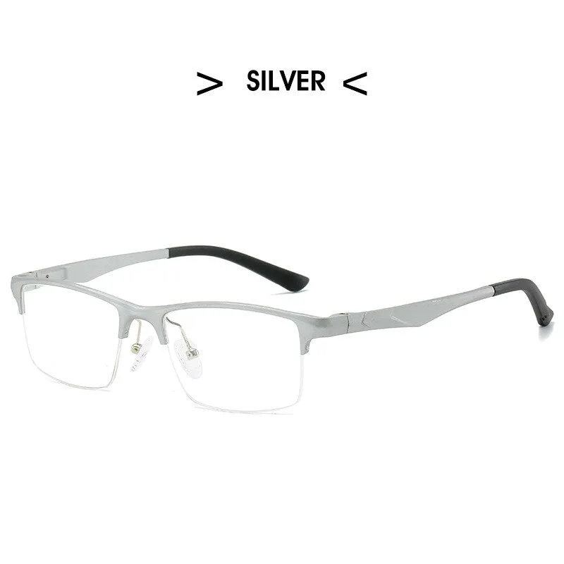 Hdcrafter Men's Semi Rim Square Titanium Alloy Frame Eyeglasses P6329