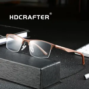 Hdcrafter Men's Semi Rim Square Titanium Alloy Frame Eyeglasses P6329