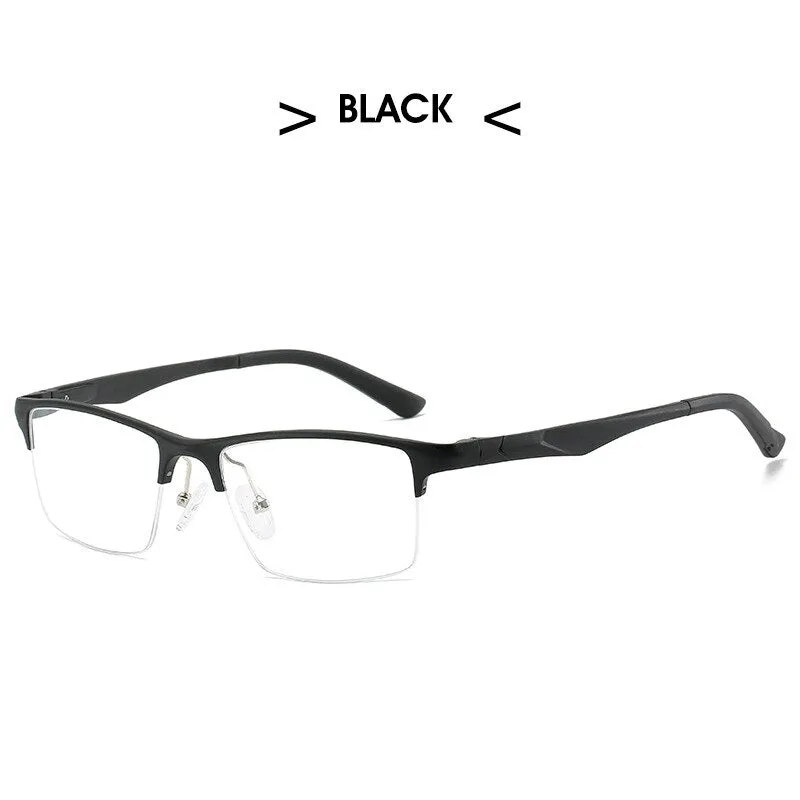 Hdcrafter Men's Semi Rim Square Titanium Alloy Frame Eyeglasses P6329