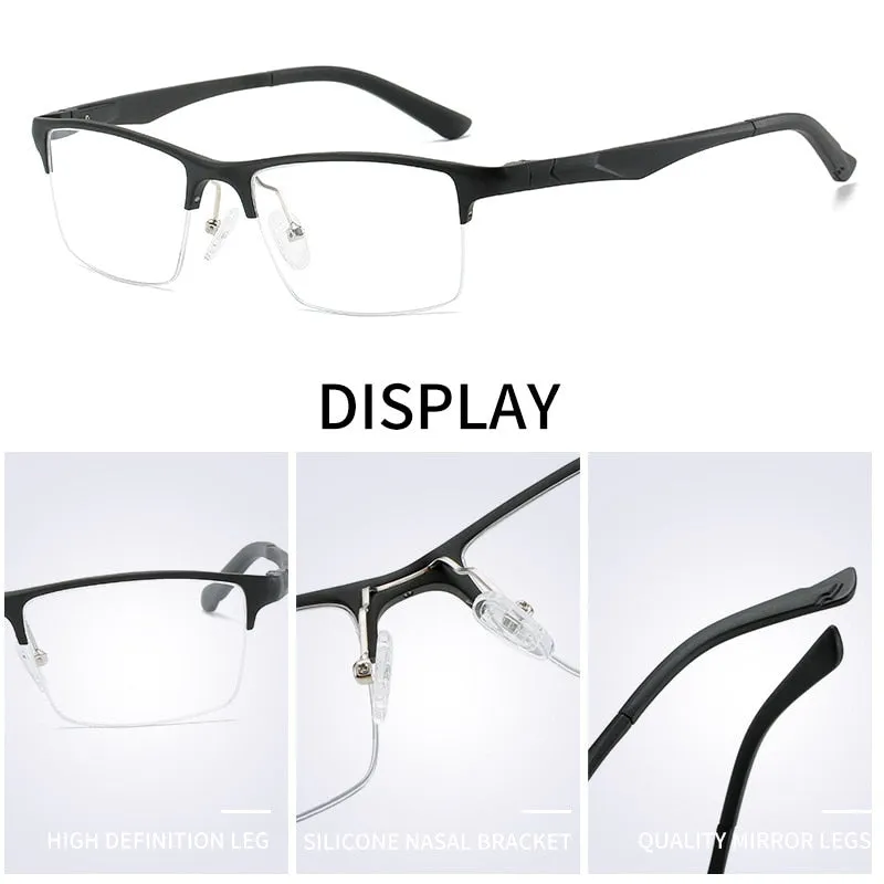 Hdcrafter Men's Semi Rim Square Titanium Alloy Frame Eyeglasses P6329