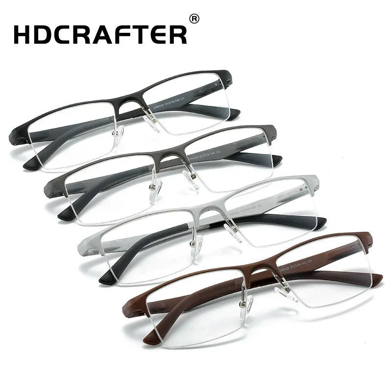 Hdcrafter Men's Semi Rim Square Titanium Alloy Frame Eyeglasses P6329