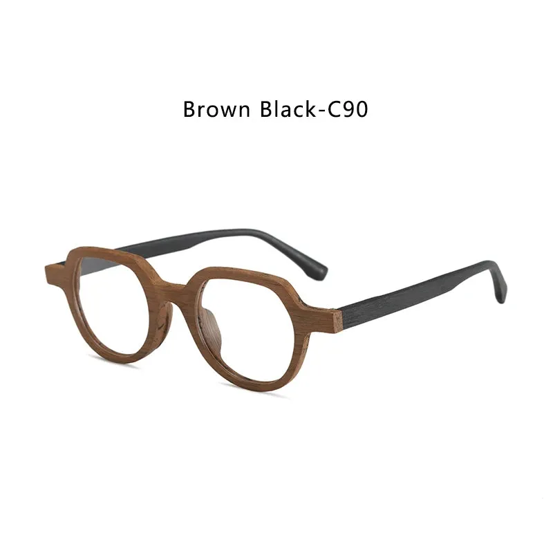 Hdcrafter Unisex Full Rim Flat Top Round Wood Eyeglasses 2311