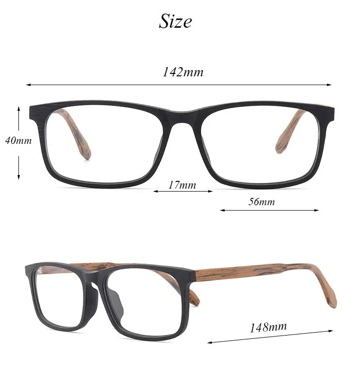 Hdcrafter Unisex Full Rim Oversized Square Wood Frame Eyeglasses 1691