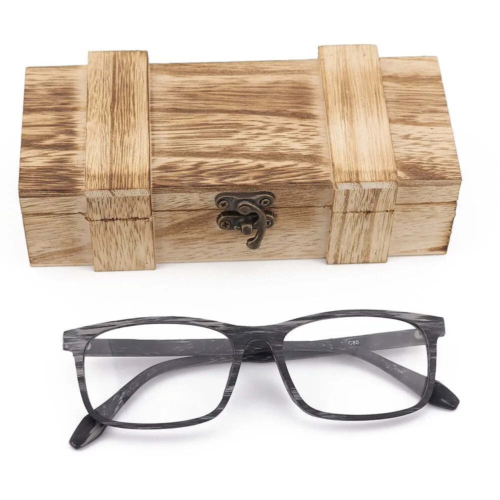 Hdcrafter Unisex Full Rim Oversized Square Wood Frame Eyeglasses 1691