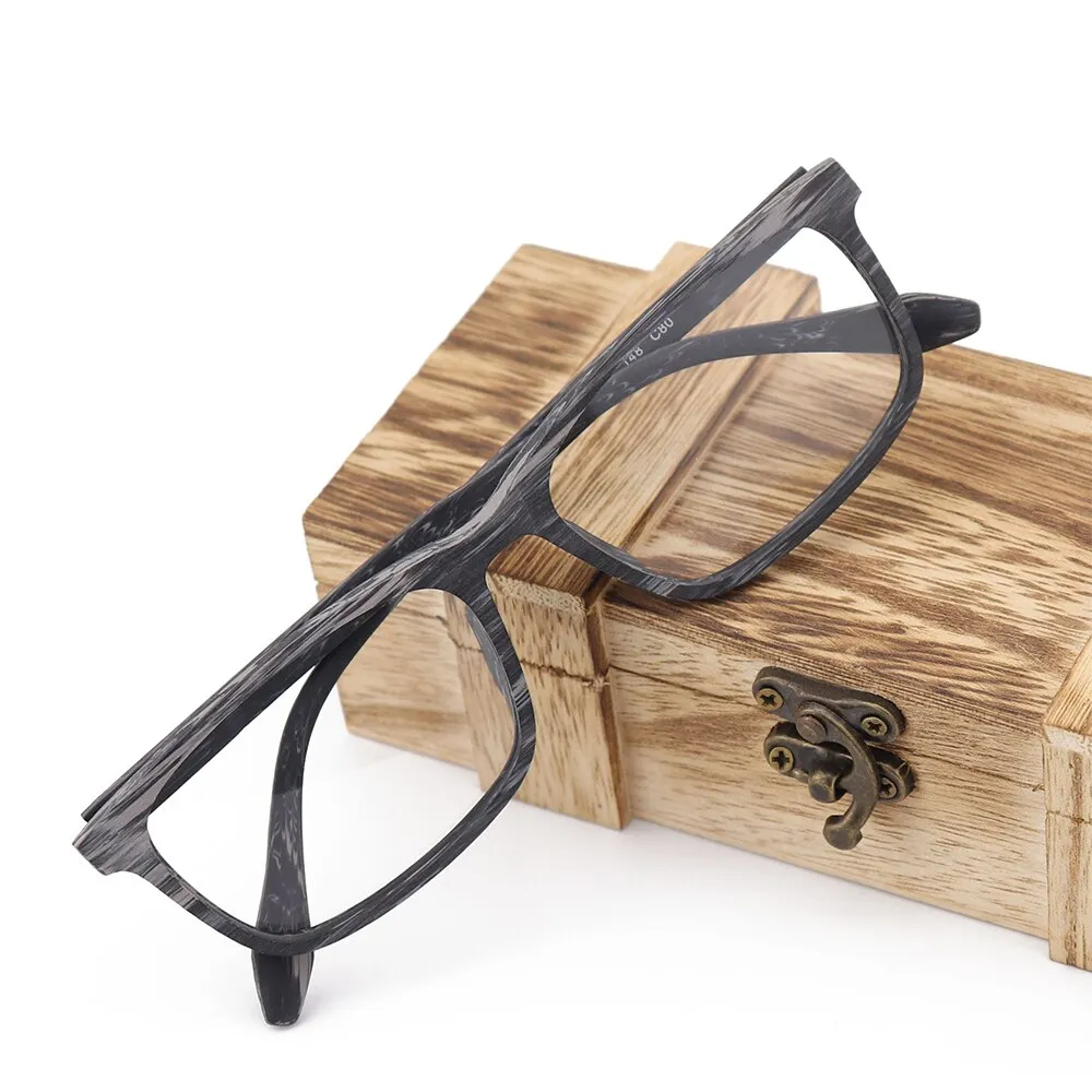 Hdcrafter Unisex Full Rim Oversized Square Wood Frame Eyeglasses 1691