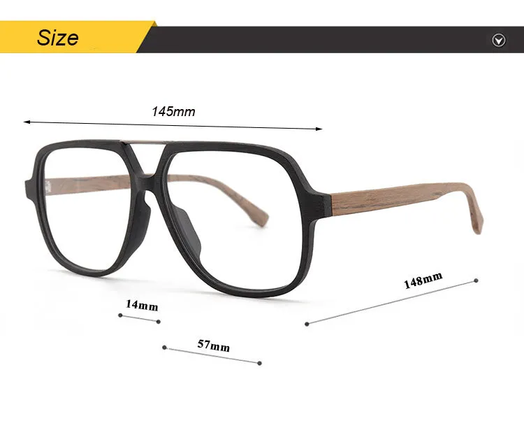 Hdcrafter Unisex Full Rim Polygonal Double Bridge Wood Metal Frame Eyeglasses 6018