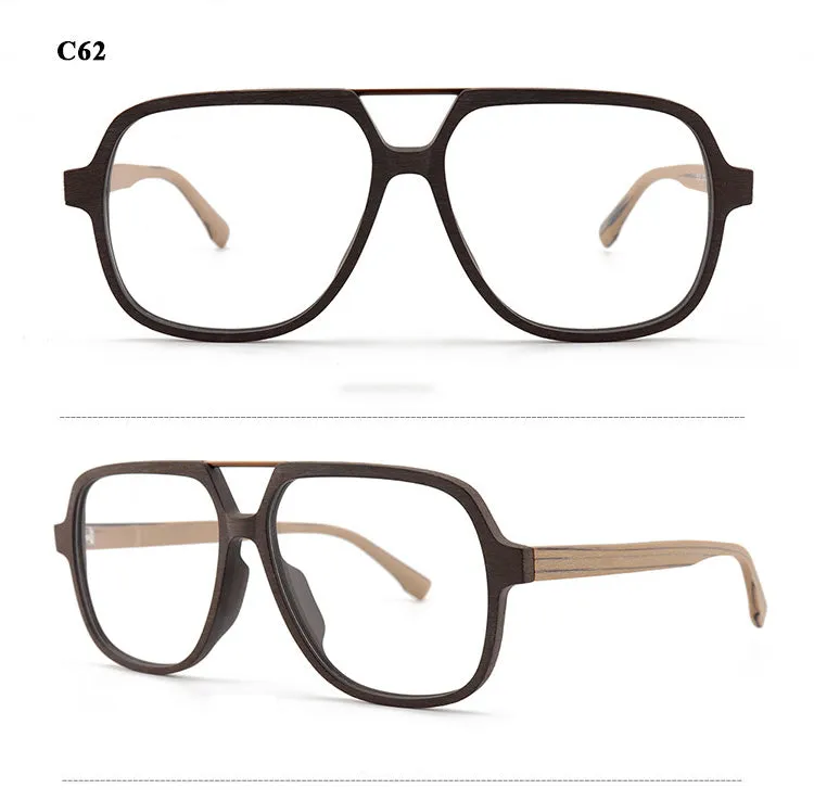 Hdcrafter Unisex Full Rim Polygonal Double Bridge Wood Metal Frame Eyeglasses 6018