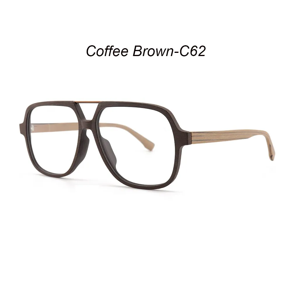 Hdcrafter Unisex Full Rim Polygonal Double Bridge Wood Metal Frame Eyeglasses 6018