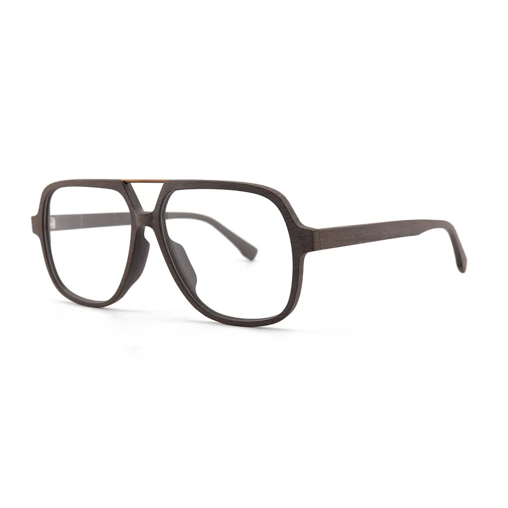 Hdcrafter Unisex Full Rim Polygonal Double Bridge Wood Metal Frame Eyeglasses 6018