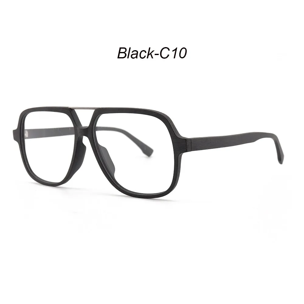 Hdcrafter Unisex Full Rim Polygonal Double Bridge Wood Metal Frame Eyeglasses 6018