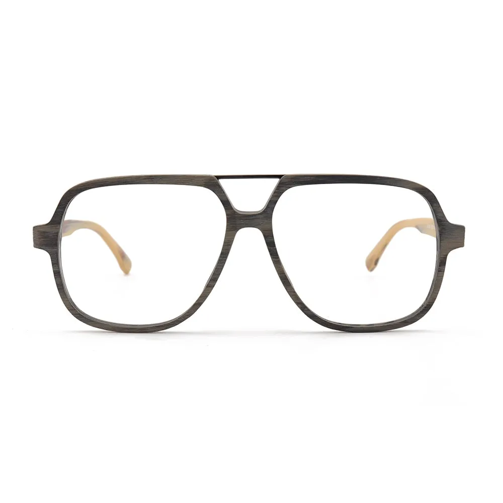 Hdcrafter Unisex Full Rim Polygonal Double Bridge Wood Metal Frame Eyeglasses 6018