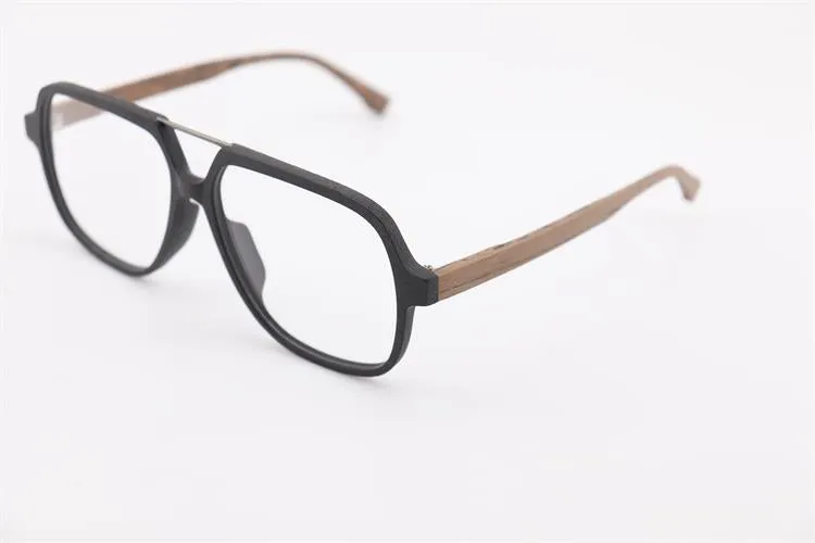 Hdcrafter Unisex Full Rim Polygonal Double Bridge Wood Metal Frame Eyeglasses 6018