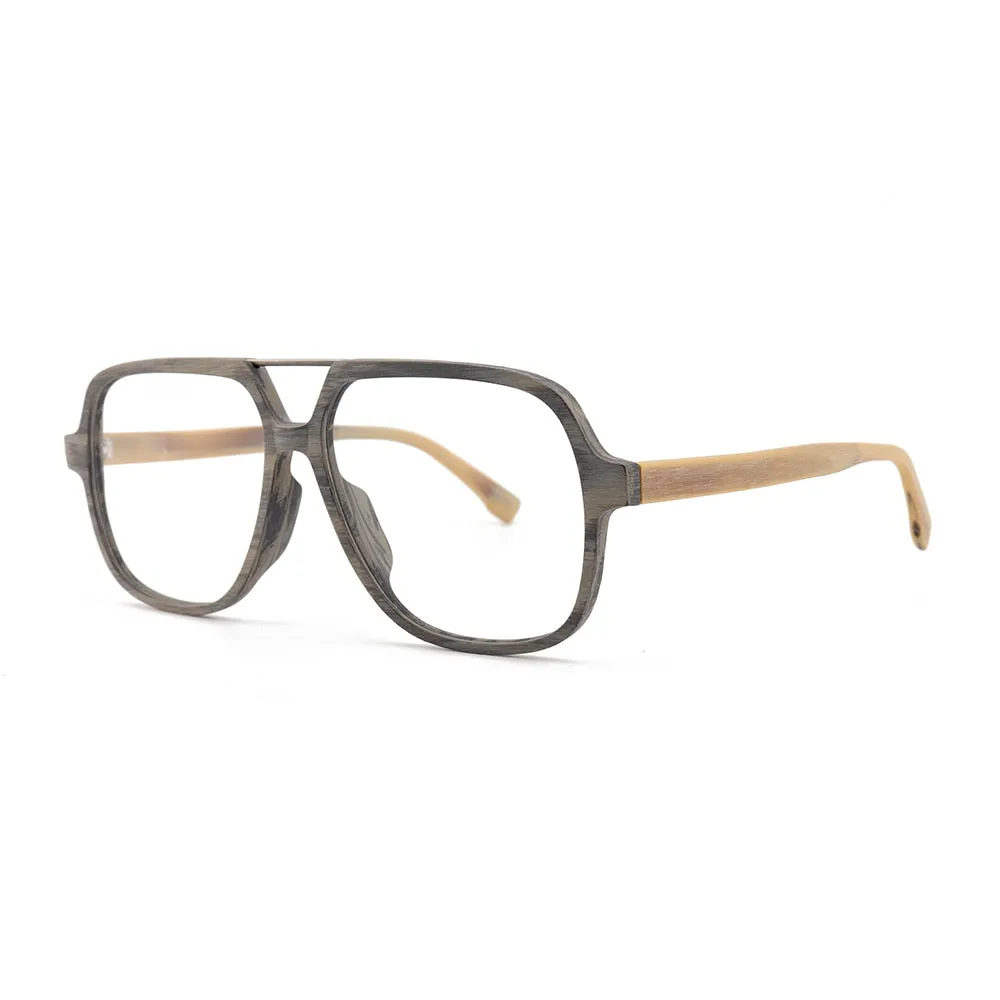 Hdcrafter Unisex Full Rim Polygonal Double Bridge Wood Metal Frame Eyeglasses 6018