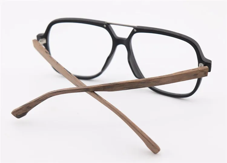 Hdcrafter Unisex Full Rim Polygonal Double Bridge Wood Metal Frame Eyeglasses 6018