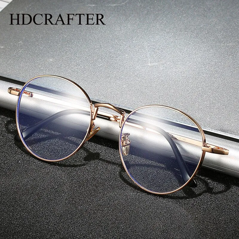 Hdcrafter Unisex Full Rim Round Alloy Frame Eyeglasses Anti Blue Light Lenses 2355