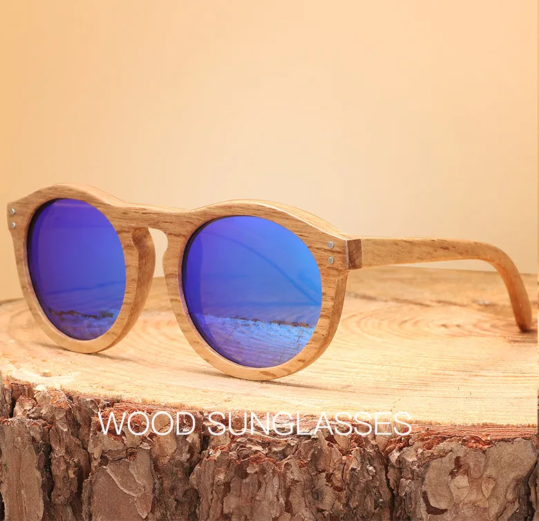 Hdcrafter Unisex Full Rim Round Bamboo Wood Frame Polarized Sunglasses Lw3016